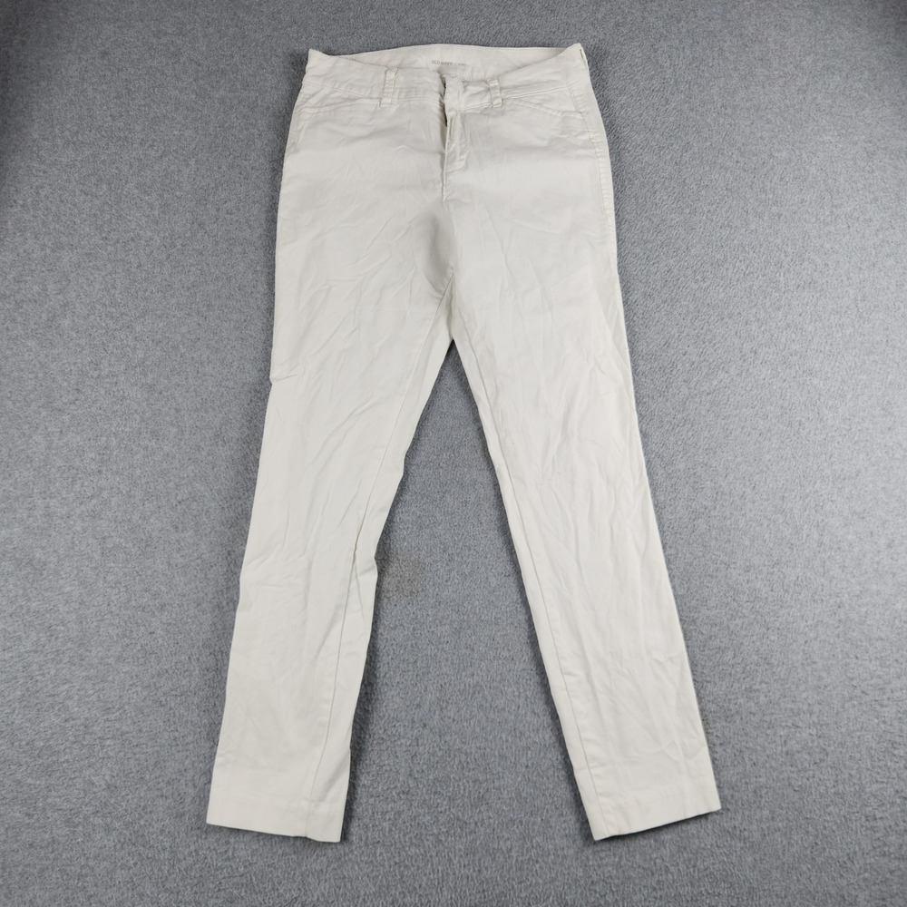 Old Navy Pixie Pants Womens 0 White Mid Rise Slim Fit Straight Leg Office Wear